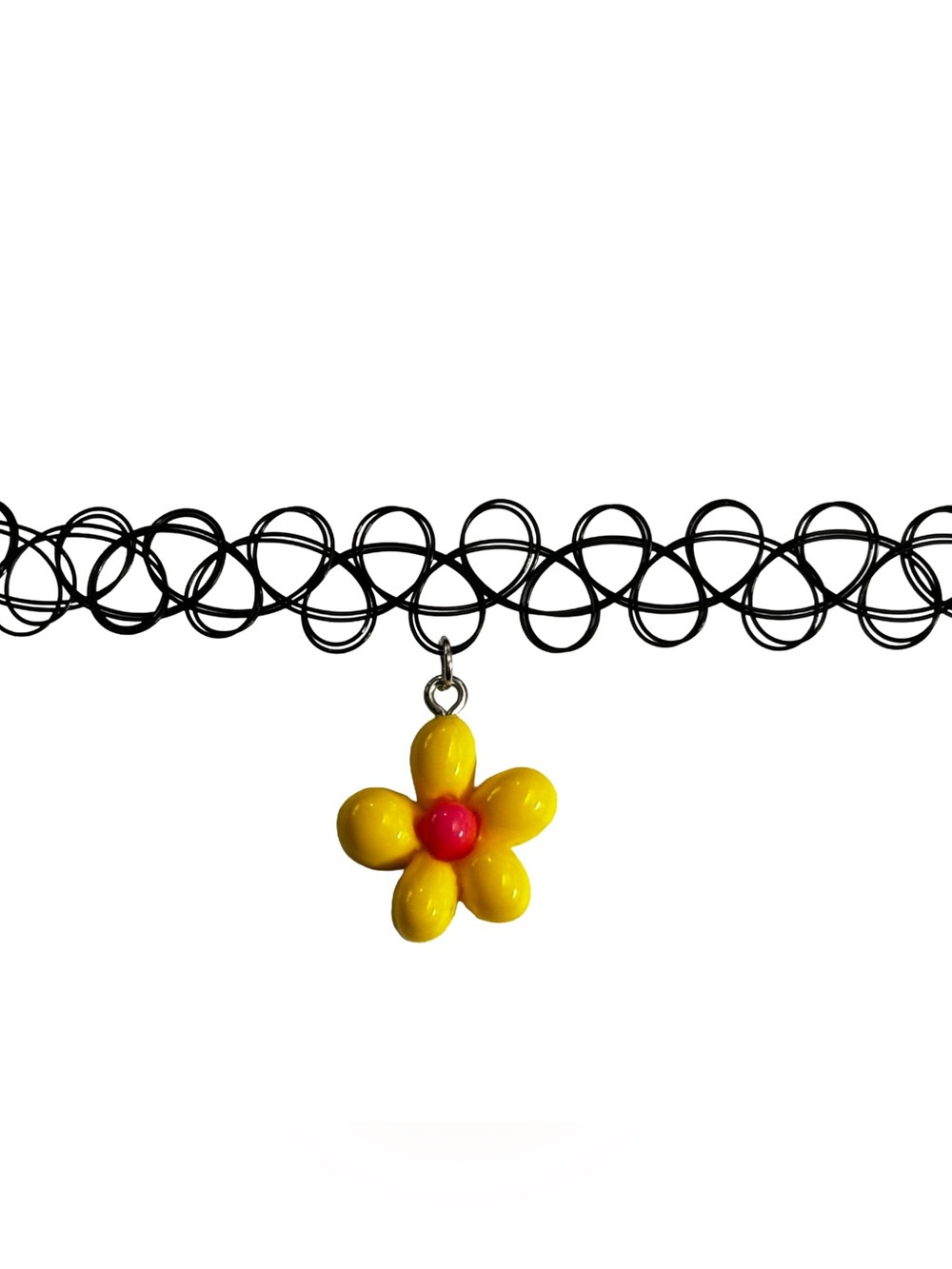 Black Tattoo Choker with Yellow Flower Pendant